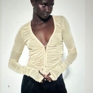 Zara Fitted Tulle Button-front Top. NWT